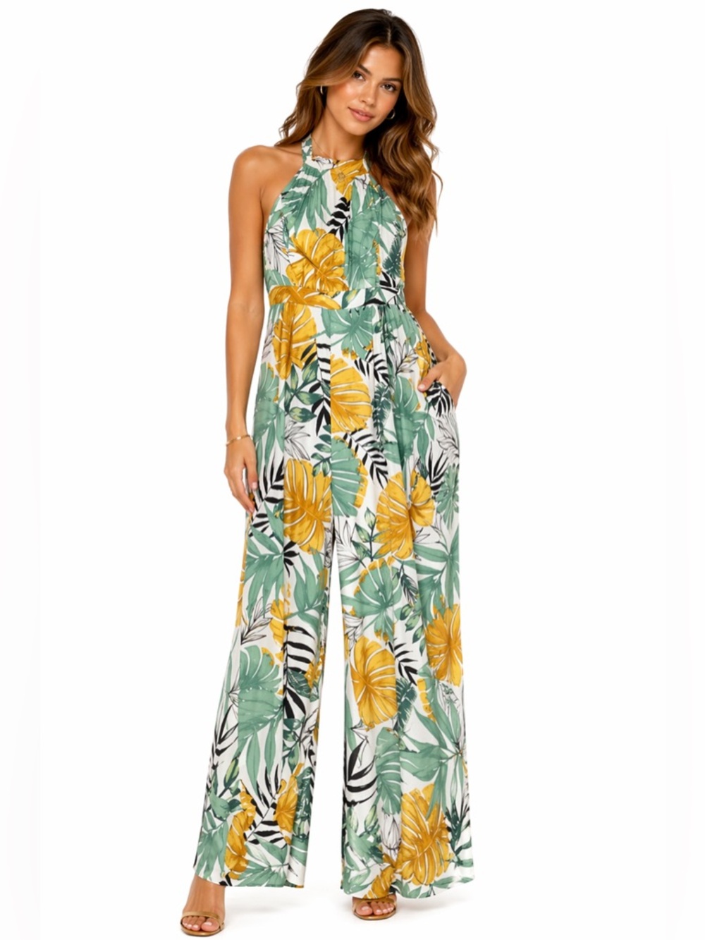 Fashion Nova Size‎ Large Tropical Print Halter Jumpsuit